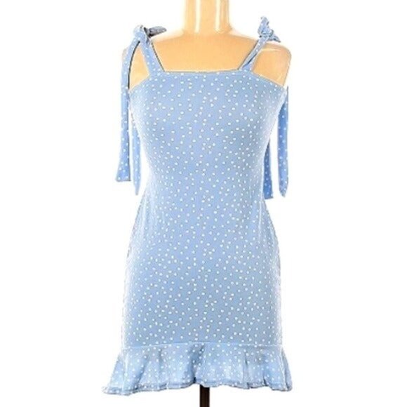 Missguided Mini silhouette Polka dot print Ruffle bue tied straps y2k preppy - Picture 1 of 6